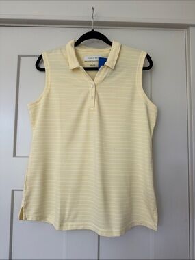 Pebble Beach Dry-Luxe Sleeveless Polo Tank - Pale Yellow with White Stripes L